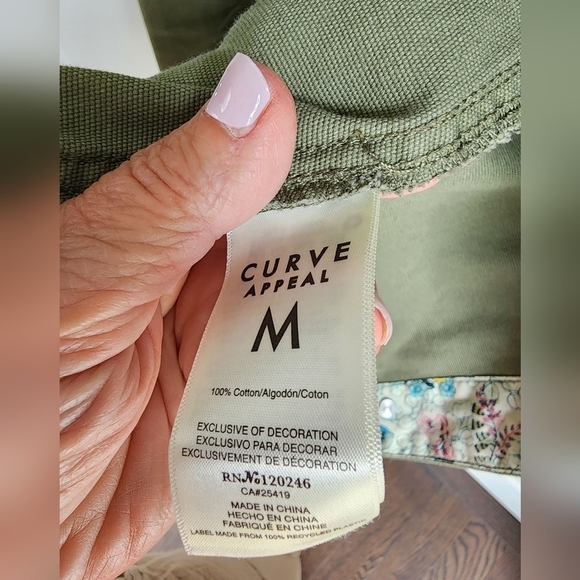 Curve Appeal Women's Khaki Jacket with Floral Trim Size Medium - Picture 6 of 8